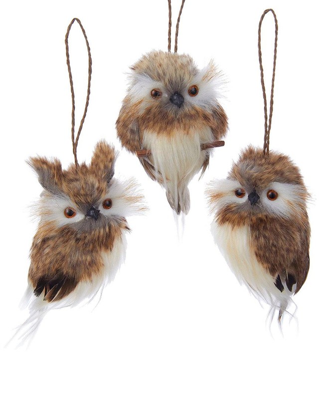 Kurt Adler 4in Brown Hanging Owl Christmas Ornaments Set of 3 Assorted