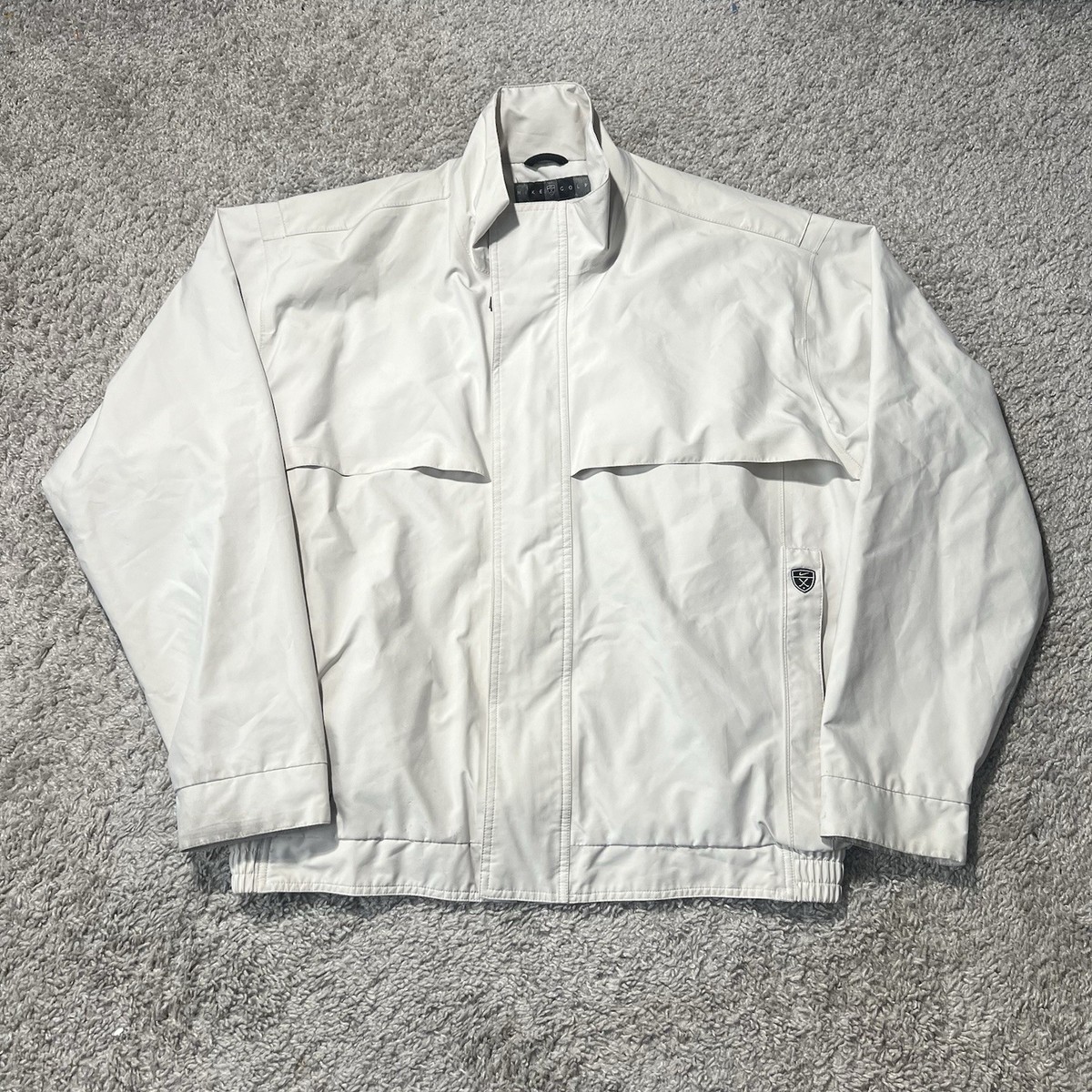 VINTAGE Nike Golf Jacket Mens L Cream Storm-FIT Windbreaker Full