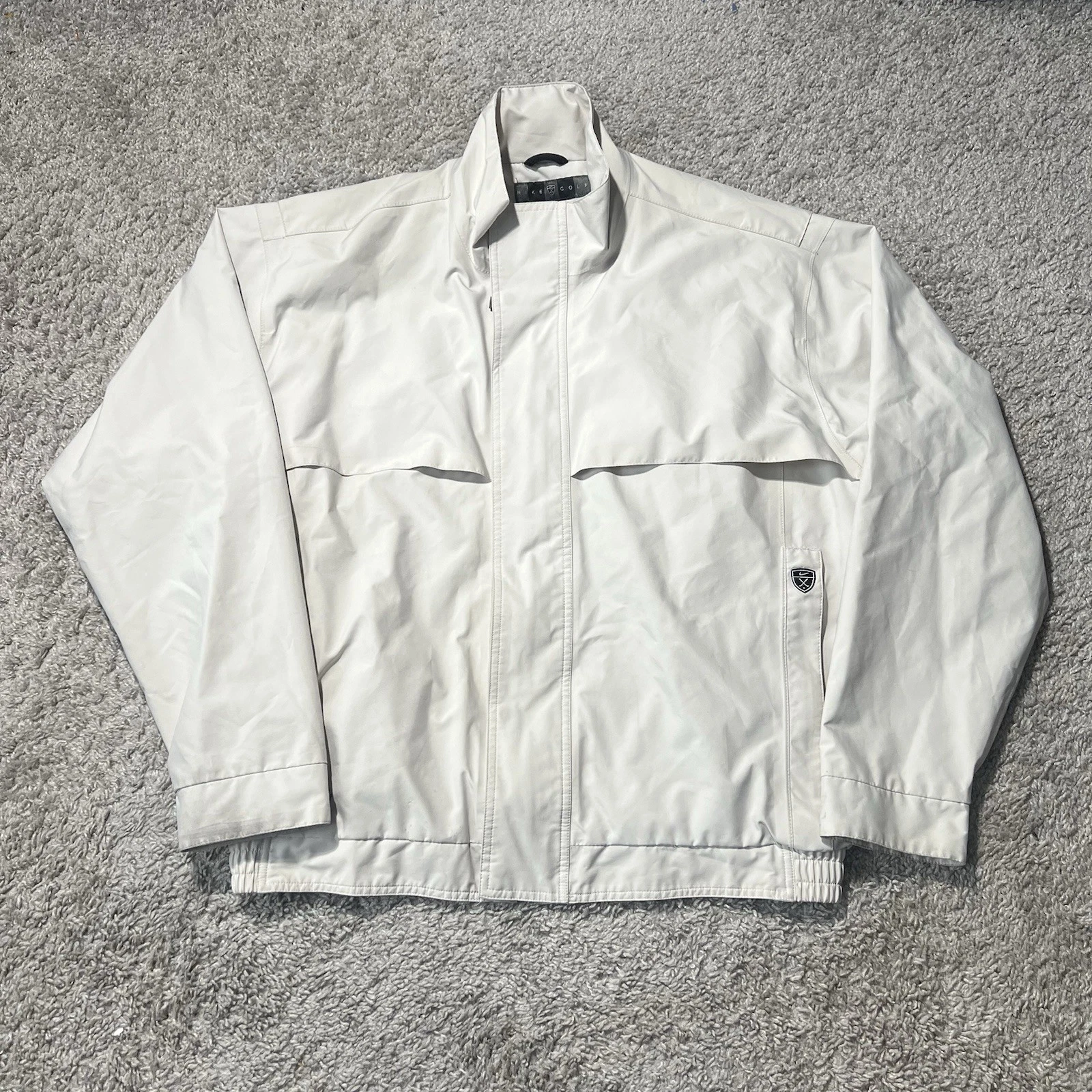 VINTAGE Nike Golf Jacket Mens L Cream Storm-FIT Windbreaker Full Zip 90s