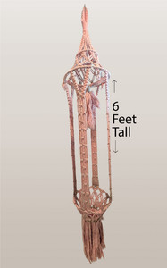 Vintage Macrame Plant Hanger Handmade Boho 1970's - PINK - 6 Feet Tall