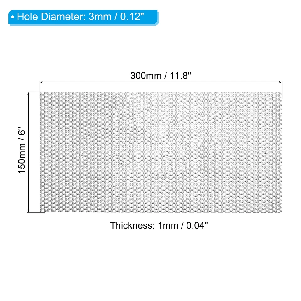 2pcs 11.8"x6" 304 Stainless Steel Perforated Sheet 0.12" Hole Metal Mesh Plate Foto 2 de 4