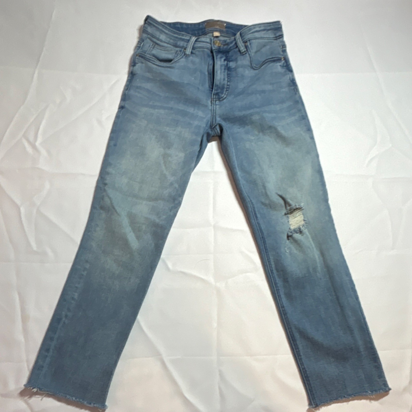 KUT from the Kloth Straight Distressed Denim Jeans Blue Medium Wash Women