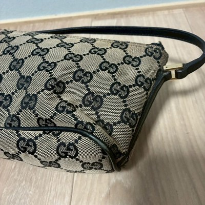 GUCCI 0391103 GG Canvas Accessory Pouch Mini Handbag Black Beige