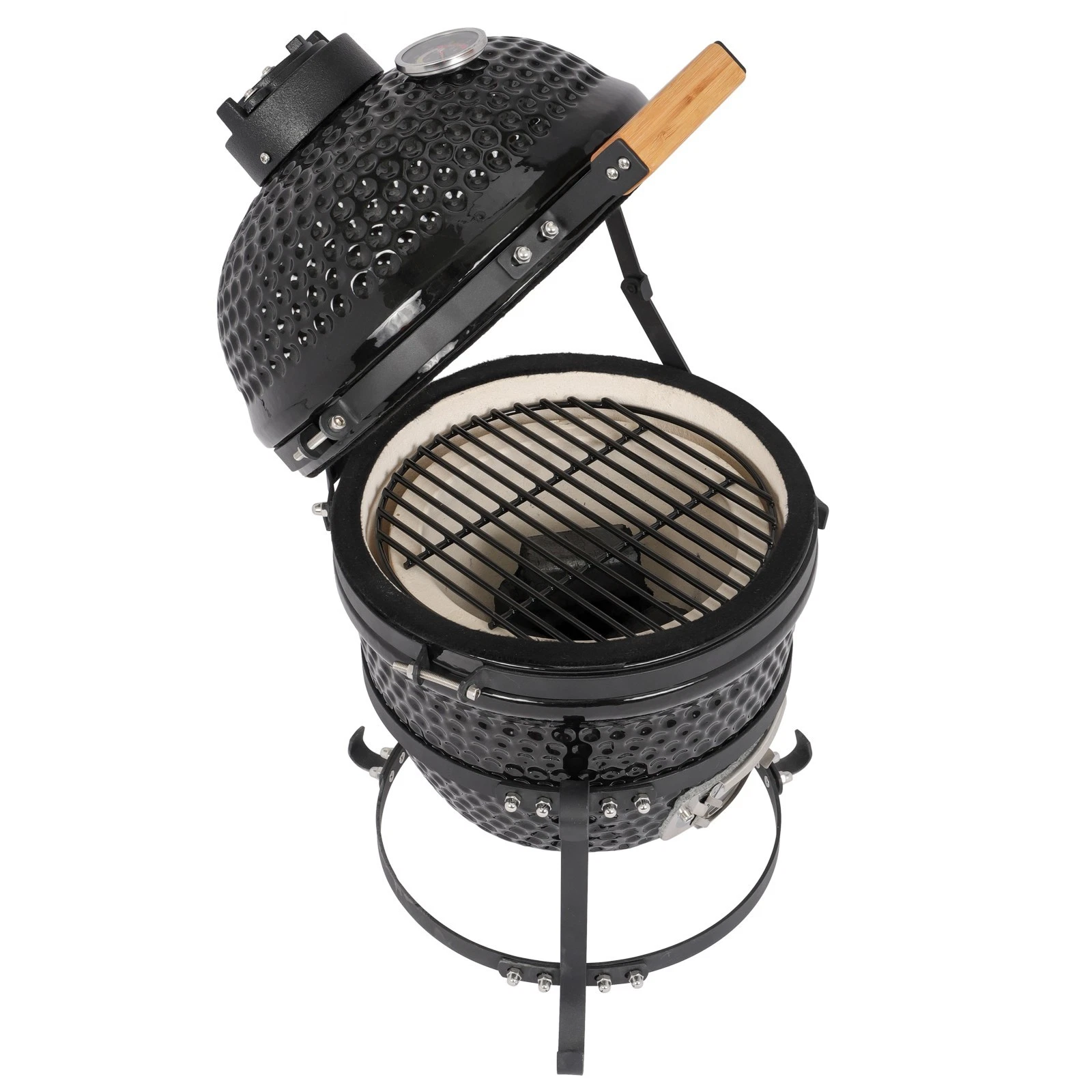 13" Ceramic Charcoal Grill Kamado BBQ Smoker Black Outdoor Cooker