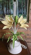 Vintage TOLE Floral, Metal Yellow Lily Flower Table Lamp /Light