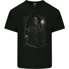 T-Shirt Goth Grim Reaper Con Teschio Per Bambini 5 Anni