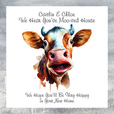 Personalised Handmade Fun Cow New Home Card, Congratulations, Good Luck
