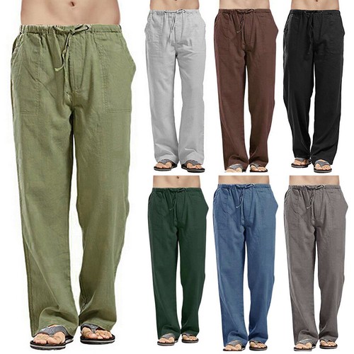 Pantalones informales de algodón de lino con cordón de otoño cintura pantalones largos sueltos - Imagen 2 de 91