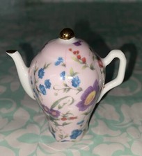 VTG CHINA MINI TEA POT-PINK WITH FLOWERS AND GOLD ACCENTS No Name Or Marks 