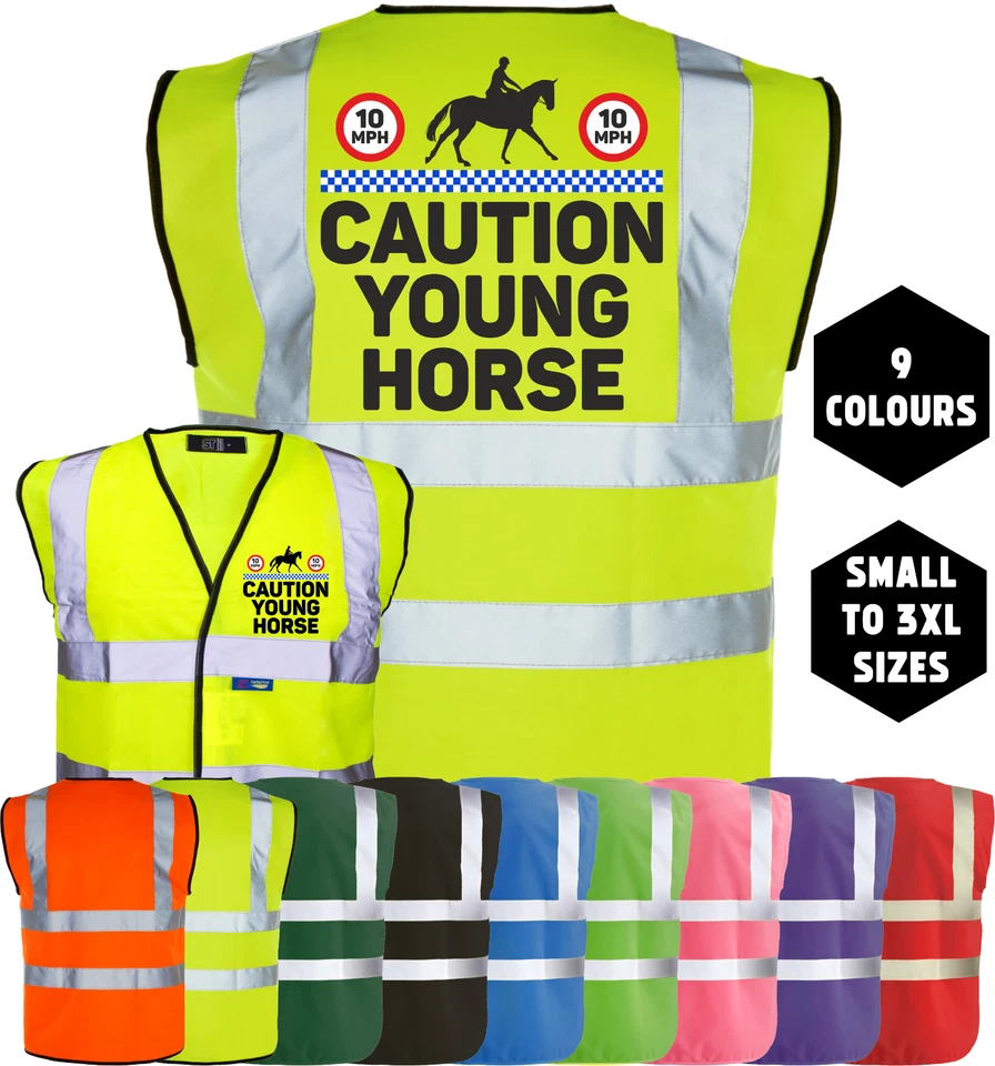 CORPORATE TOGS Equine Hi-Vis CAUTION YOUNG HORSE Horse Equestrian Rider Safety Vest Tabard