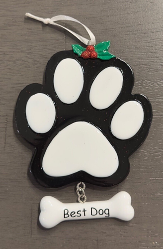 " "Best Dog " Paw Print Black Brown OR Beige Personalizable Ornament - Picture 3 of 4