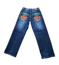 VTG Jinzu Y2K Boys Baggy Embroidered Jeans Hip Hop Skater Jeans Blue Size 10