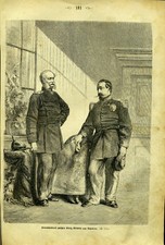Meeting -- King William and Napoleon - Book Cutout 1870 Woodblock Print