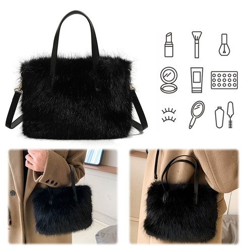 Women Faux Fur Crossbody Bag Adjustable Strap Handbag Clutch Purse Satchel Purse - Picture 21 of 24