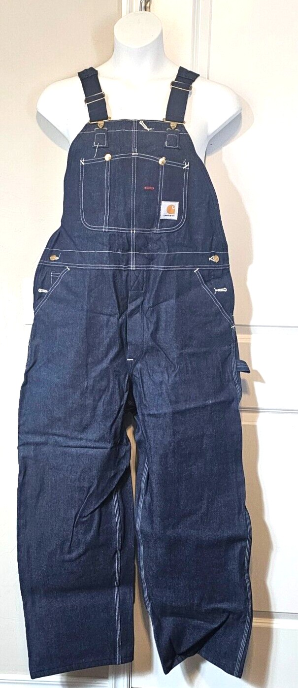 CARHARTT MENS DENIM BIB OVERALLS R08 SIZE 40X30 WORKWEAR WESTERN(NEW