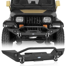 Fit 1987-1995 Jeep Wrangler YJ Front Bumper w/ Winch Plate & LED Lights & D-Ring