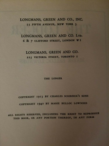 Marie Belloc Lowndes The Lodger 1940 Rare Dust Jacket Jack the Ripper - Picture 5 of 6