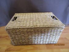 Woven Natural Basket with Handles and Lid 16.5" x 11.5" x 8"