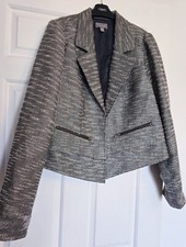 Sussan Grey Boucle Silver Thread Lined Open Jacket Size 16