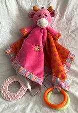 Mary Meyer Baby Pink Orange Giraffe Security Blanket Lovie Lovey Crinkle Rings