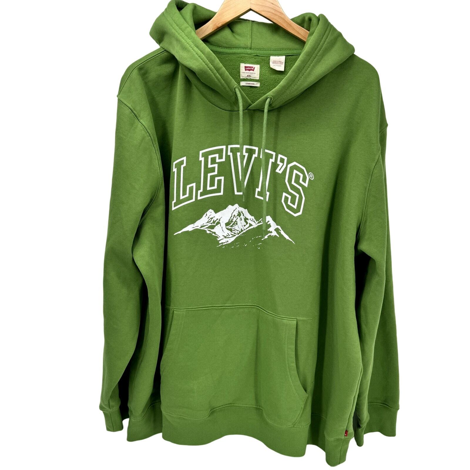 Levi's Hoodie Mens XXL Green Pullover Standard Fit Mountain Logo Long Sleeve