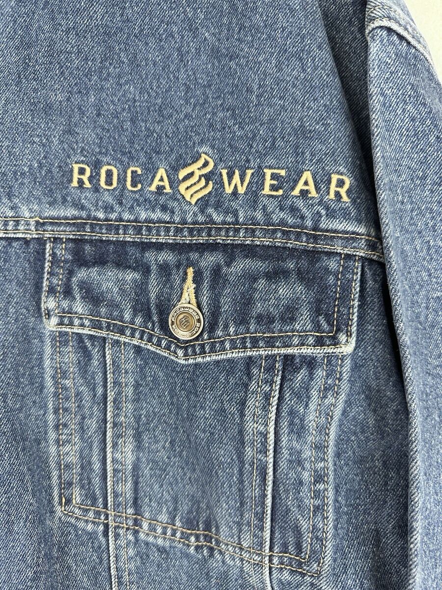 VINTAGE ROCAWEAR JEANS DENIM JACKET 2XL Y2K HIP HOP BAGGY VINTAGE ROCAWEAR JEANS DENIM JACKET 2XL Y2K HIP HOP BAGGY