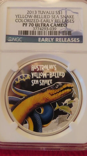 2013 Tuvalu 1 oz .999 Silver Yellow Bellied Sea Snake Coin NGC PF 70 UC ER Perth