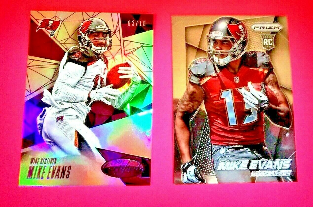 2014 PRIZM MIKE EVANS RC #216 MT + 2015 PANINI CERTIFIED  PURPLE #3/10 MT