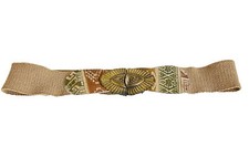 Vintage 80s Tribal Tan Safari Boho Metal Clasp Stretch Belt Size M