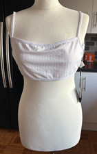BNWT Ladies PRETTY LITTLE THING Strappy Back POLAR ICE WHITE Rib Bralette Top 12