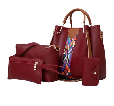 Aztec Strap Layla Tote Bag Purse Handbag Burgundy 5 Piece Set Bag Leather
