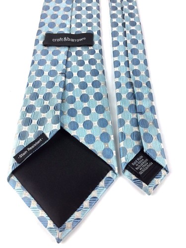 Croft & Barrow Men's Silk Tie Geometric Blue Silver 58 1/4" L Hand Made in Italy - Picture 4 of 12