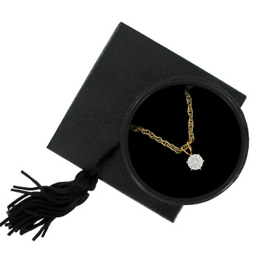 Gift Box 0.82 Ct Tw Cz Cubic Zircona Gold Tone Graduation Pendant Necklace 18''