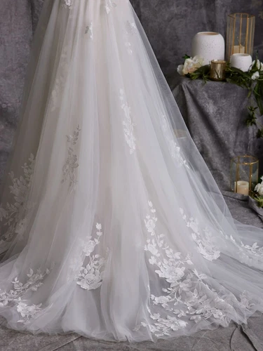 Illusion Floral Brautkleid Hochzeitskleid Träger Spitze Ivory 32-60 Rückenfrei - Bild 7 von 9