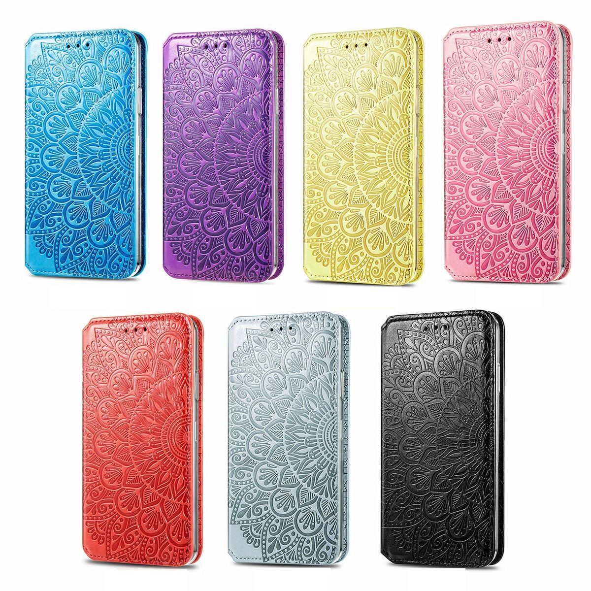 Handyhülle Schutztasche Case Cover Klapptache Wallet Bumper Etuis Mandala Blumen