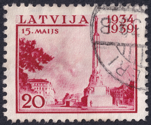 Latvia Latvija 1939 Independence Mt. Mi 274 Cracked Plate Error FU SEE DESCR. - Afbeelding 1 van 2