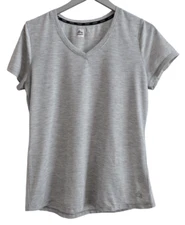 RBX Gray & White Stripe Performance Active V-Neck T-Shirt L