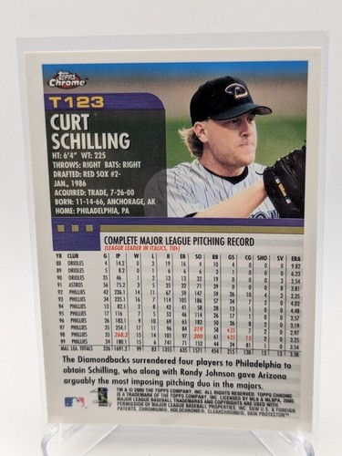 2000 Topps Chrome Traded #T123 Curt Schilling Arizona Diamondbacks MLB - Picture 2 of 2