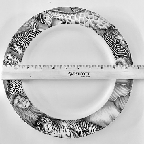 4 DINNER plates SAKURA Menagerie porcelain WHITE brown orange / zoo animals LION - Picture 3 of 5
