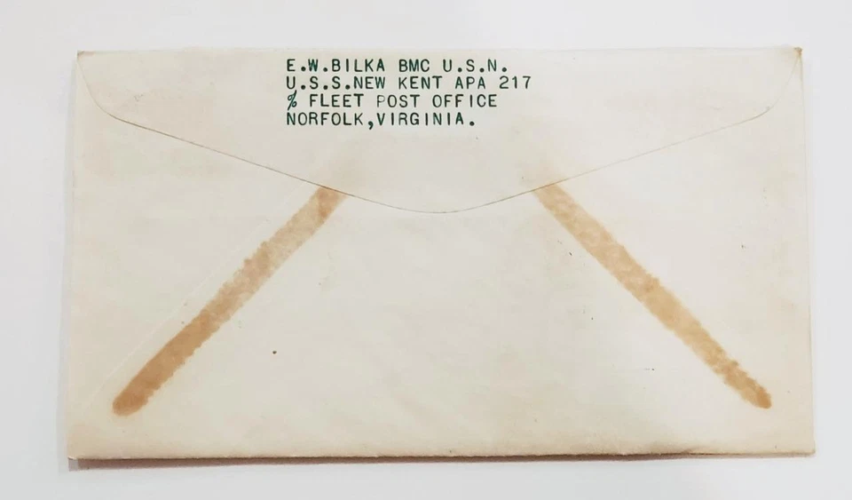 E W Bilka Lot 5 Maritime Naval Tribute Cover Stamps Address to Wife USS New Kent - Image 3 of 4