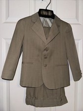 George Suit 3 Button Jacket  Pleated Pants Toddler Boys Size 4 Tan Pre Owned