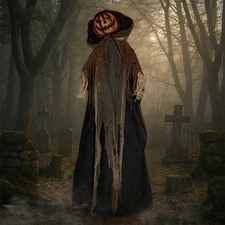 LEADZM 5.8 FT Pumpkin Man with Hat, Red Lights for Eyes