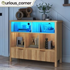 4 Tier LED Bookcase Bookshelf Cube Storage Rack Wooden Drawers Living Room Home