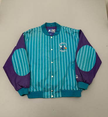 Vintage 90s Starter Charlotte Hornets Pinstripe NBA Jacket Teal Purple XL
