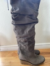 Genuine, leather, Knee High Platform Brown And Grey Boots