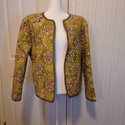 Women's Handmade Quilted Blazer Size M/L Green Open Front Medium Weight LNC