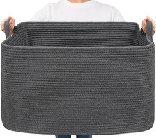 Laundry Basket, Woven Cotton Rope Storage Bin, Large Rectangular Closet