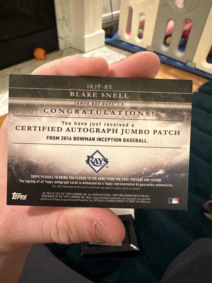 2016 Topps Bowman Inception Autographed Jumbo Patch #IAJP-BS Blake Snell /5 - Image 2 of 2
