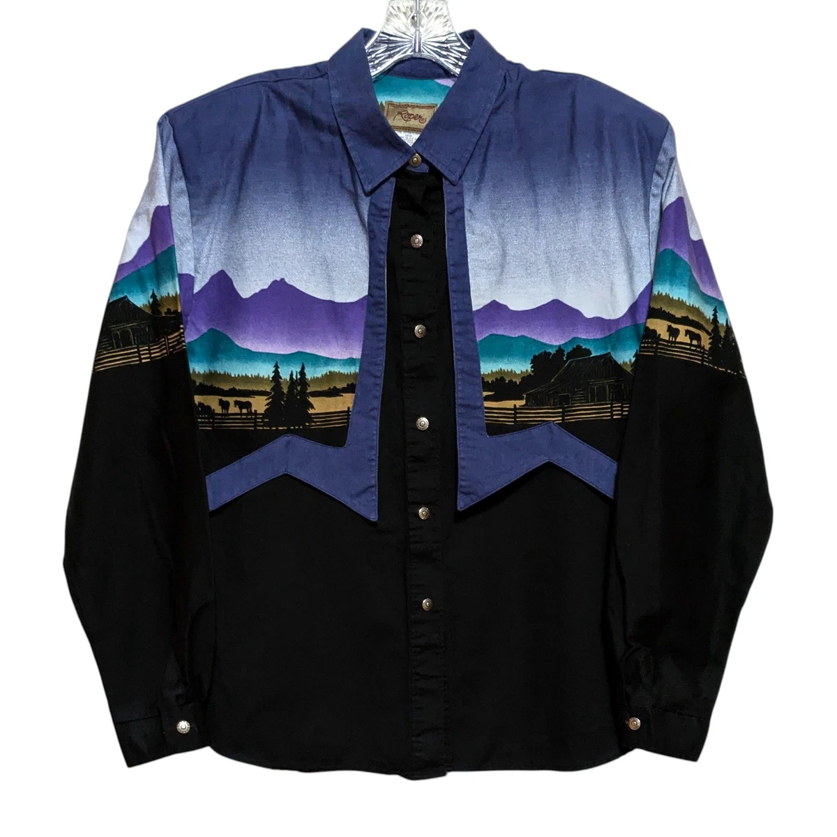 Chemise Cowgirl Ranch And Town Vintage - Femme Taille 12, Bleu/noir, Snaps