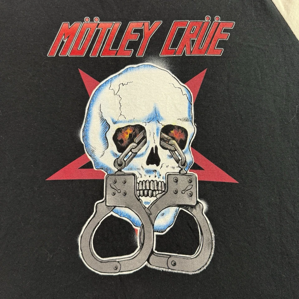 Motley Crue XL Raglan 衬衫白色棉质表带摇滚复古 80 年代风格 — 第 2/4 张图片
